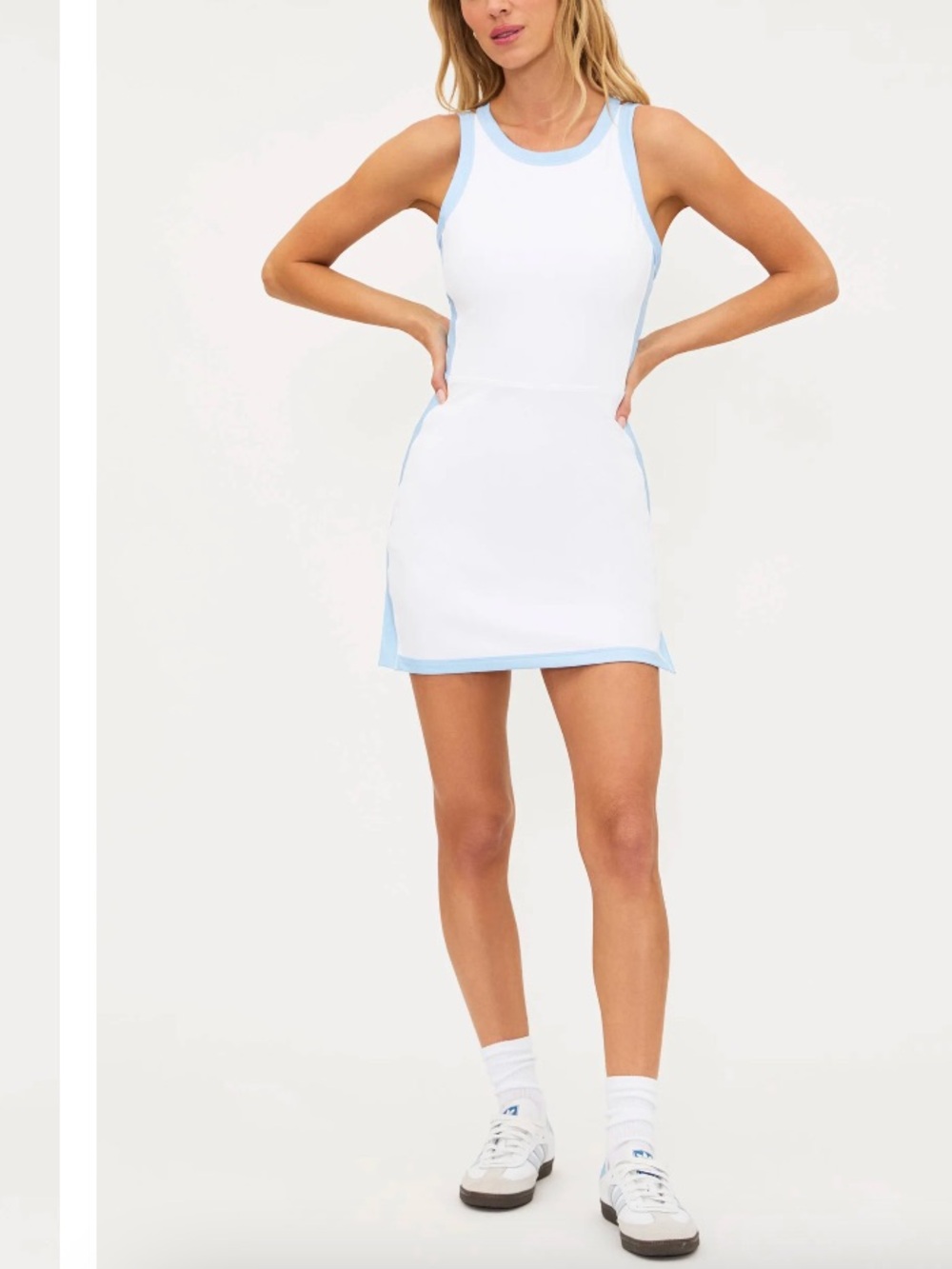 Beach Riot White Mini Dress with Light Blue Trim